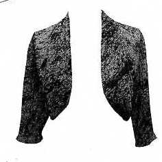 WOVEN COWL DRAPE SHRUG STYLE JACKET FOR WOMEN.  REACHING DOWN TO THE WAIST.  COMPLETE FRONT OPENING WITHOUT FASTENING.   THREE QUARTER LENGTH SLEEVES WITH FLARED CUFFS.  HEMMED AT BASE. OF POLYESTER