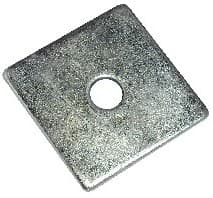 ZINC PLATED STEEL WASHER. SQUARE IN SHAPE. WITH CIRCULAR HOLE. OF 50MM DIAMETER. 3MM THICK.