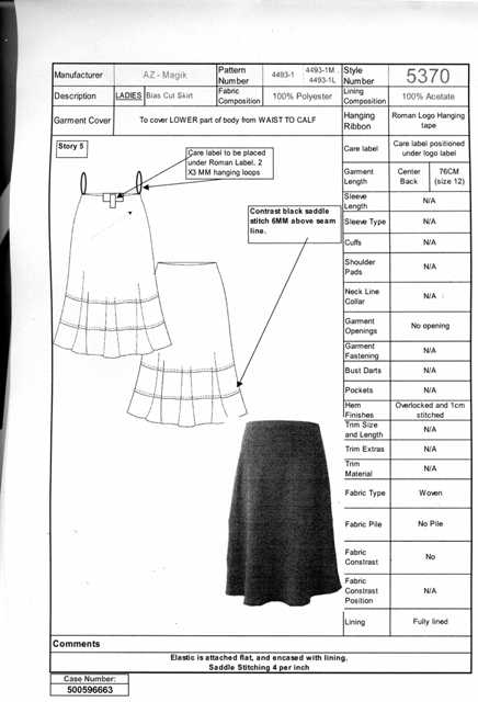 WOMENS WOVEN SKIRT. REACHING DOWN TO  THE CALF. WITH ELASTICATED WAISTBAND. LINED. OF POLYESTER.