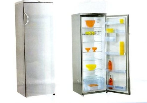 HOUSEHOLD REFRIGERATOR. FLOOR STANDING WITH SINGLE DOOR. IT HAS HEIGHT ADJUSTABLE STEEL SHELVES,INTERNAL LIGHT, PULL OUT TRAY, CRISPER DRAWER AND SHELVING ON THE INSIDE OF THE DOOR. THE REFRIGERATOR HAS A NET CAPACITY OF 348 LITRES. DIMENSIONS 1750 BY 604 BY 600MM .MAY BE COLOURED IN WHITE,SILVER OR WITH STAINLESS STEEL FINISH.