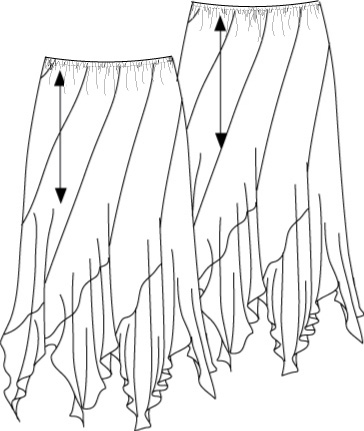 A SKIRT FOR WOMEN MADE OF 100 PER CENT POLYESTER WITH A 100 PER CENT POLYESTER LINING. ELASTICATED AROUND THE WAISTLINE WITH 1 CM ELASTIC AND FINISHED WITH COVER SEAMING. THE SKIRT HAS EIGHT SPIRAL PANELS AND A DECORATIVE OVERLOCKING AT THE HEM. THE LINING HAS A DOUBLE ROLLED 1.25CM HEM AND A 20CM SLIT IN LEFT SIDE SEAM AT THE HEM.