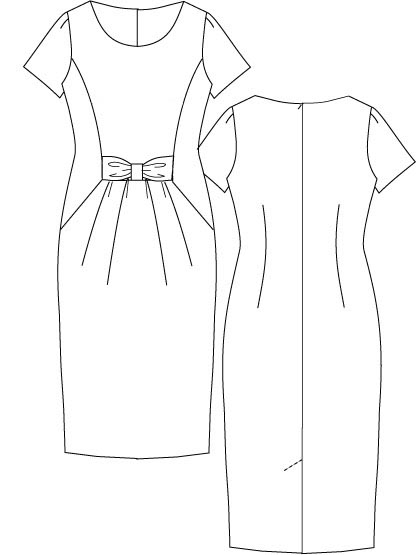 WOVEN DRESS TO COVER THE UPPER PART OF THE BODY FROM THE SHOULDER TO THE CALF. WITH FOLDED PLEATS  FROM THE WAIST AT THE FRONT OF DRESS. WAIST DARTS TO BACK OF DRESS. WITH ROUND NECK. WITH SEAM DETAIL FROM JUST ABOVE THE BUST TO THE WAIST. FRONT BOW SEWN INTO FRONT PANEL SEAM. PARTIAL OPENING WITH ,ZIP FASTENING TO BACK OF DRESS. 51 PER CENT VISCOSE, 49 PER CENT POLYESTER. FULLY LINED WITH 100 PER CENT WOVEN ACETATE.