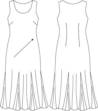 WOVEN DRESS FOR WOMEN.  CUT ON BIAS.  REACHING DOWN TO BELOW THE KNEE.  ACETATE LINING.  ROUND NECK WITHOUT OPENING.  WITHOUT SLEEVES.  GODETS INSERTED INTO SIDE SEAMS AND EITHER SIDE OF CENTRE FRONT AND BACK TO GIVE FULLER SHAPING TOWARDS BASE. OF VISCOSE