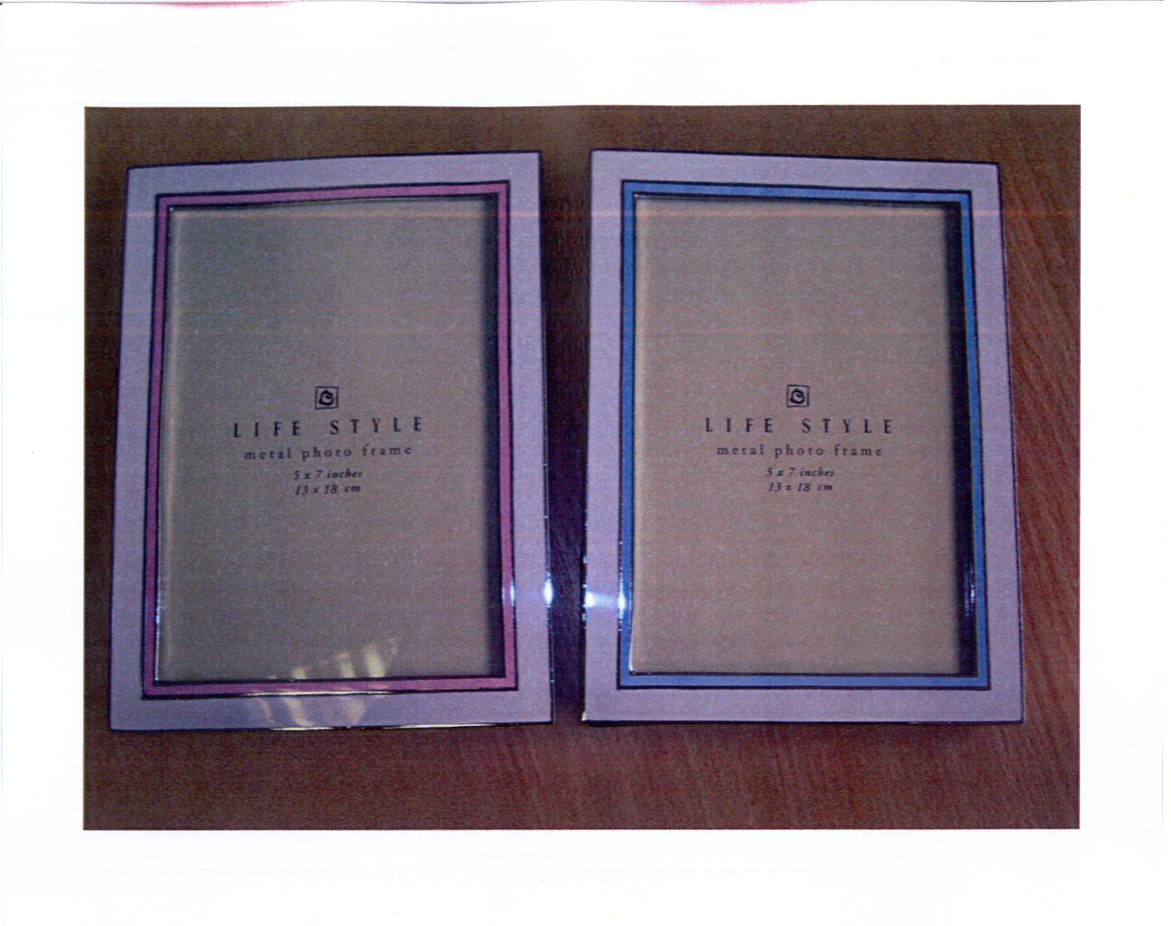 PHOTO FRAME. OF METAL. WITH COLOURED ENAMEL FRONT BORDER.