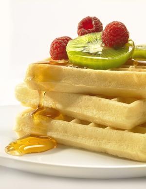 FROZEN  WAFFLES.  GLUTEN FREE, DAIRY FREE, NUT FREE, SOY FREE, POTATO FREE WAFFLES. INGREDIENTS: WATER (44.98%), TAPIOCA STARCH, PEA STARCH, WHITE RICE FLOUR, VEGETABLE OIL, SUGAR, WHOLE EGG POWDER, BROWN SUGAR, INULIN, RAISING AGENT: SODIUM BICARBONATE, GELLING AGENT: CELLULOSE, PEA PROTEIN, MONO CALCIUM PHOSPHATE, PEA FIBRE, CREAM OF TARTAR, STABILISER: SODUIM ACID PYROPHOSPHATE, SALT, EMULSIFIER: MONO- AND DIGLYCERIDES, FRUCTOSE, NATURAL FLAVOUR (FROM RICE), THICKENER: XANTHAN GUM SIMPLIFIED PROCESS: PRODUCT IS MIXED, DEPOSITED, BAKED, COOLED, PACKAGED, AND TESTED IN OUR OWN FACILITIES. COMPOSITION DETAILS: LAB ANALYSIS WAS DONE TO DETERMINE THE EXACT STARCH/GLUCOSE CONTENT BY USING THE YSI ENZYMATIC METHOD OUTLINED IN REGULATION 4154/87. 0% MILK FAT, 0% MILK PROTEINS, 22.7% STARCH/GLUCOSE, 5% SUGARS. PACKAGING & CONSERVATION: 210G (7OZ) PACKAGE, SIX WAFFLES PER BOX, THREE WAFFLES PER FLOW-WRAPPED PACKAGE, NO PRESERVATIVES, BAKED THEN FROZEN (SHIPPED FROZEN).