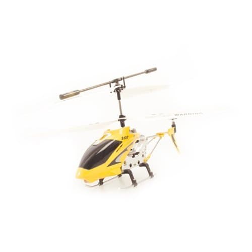 A MINI IR MODEL HELICOPTER WITH GYRO.  THE HELICOPTER FEATURES, A 3 WAY PRECISION CONTROLLER, ADJUSTABLE TRIM CONTROL AND IS RECHARGABLE VIA THE RADIO CONTROL UNIT.  MADE FROM 60% METAL AND 30% PLASTIC.  MEASUREMENTS L220 x W38 x H98 MM.