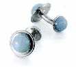PAIR OF CUFFLINKS. OF STAINLESS STEEL. ROUND, DECORATED WITH SEMI-PRECIOUS STONE AMAZONITE AT EACH END.  PACKED IN A CARDBOARD AND PAPER GIFT BOX.