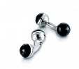 PAIR OF CUFFLINKS. OF STAINLESS STEEL. CIRCULAR, DECORATED WITH SEMI-PRECIOUS STONE BLACK AGATE AT EACH END.  PACKED IN A CARDBOARD AND PAPER GIFT BOX.