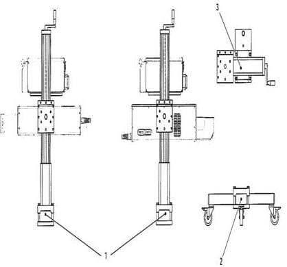 VERTICAL ADJUSTING FLOOR STANDING FIXED ASSEMBLY FOR A LASER SCRIBER/CODER MACHINE. SUPPORTS THE MARKING AND SUPPLY UNIT. THE STAND MUST BE BOLTED TO THE FLOOR, AND THE CODER UNIT MUST BE BOLTED TO THE STAND.
