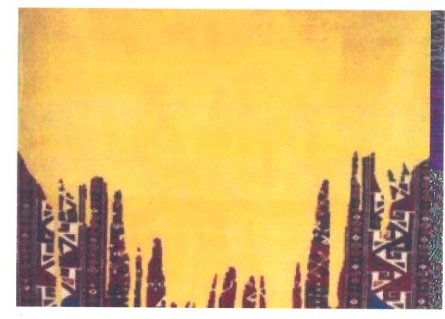 MOUNTED AND FRAMED KNOTTED PILE CONSTRUCTION WOOL WALL HANGING CARPET. MEASURES 200CM X 150CM.