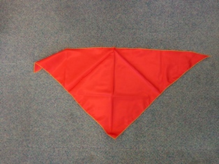 WOVEN POLYESTER SCARF. TRIANGULAR IN SHAPE TO BE TIED AROUND THE NECK. PART OF A CHILDS FANCY DRESS PIRATE COSTUME. PACKAGED FOR RETAIL SALE WITH CONTRASTING BLOUSE, TROUSERS, WAISTCOAT, BELT AND EYE PATCH ALL CLASSIFIED SEPARATELY.
