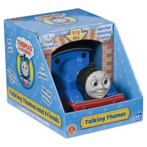 PUSH THOMAS ALONG THE FLOOR TO HEAR HIS OWN SPECIAL CHUGGING SOUNDS AND SEE HIS EYES MOVE UP AND DOWN. WITH BRIGHT COLOURS AND SUPER SOFT TYRES. TALKING THOMAS IS IDEAL FOR ENCOURAGING EXCITING AND ADVENTUROUS ROLE PLAY. HE COMES WITH 7 UNIQUE PHRASES WHICH PLAY AT RANDOM WHEN YOU PRESS THE BUTTON. THOMAS IS POWDERED BY 2AA BATTERIES.