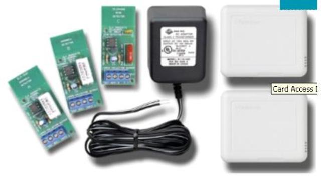 DOORBELL AND PHONE EVENT PACKAGE. INCLUDES ALL THE GEAR TO CREATE EVENTS FOR ONE OR TWO DOORBELLS AND ONE PHONE LINE. PACKAGE INCLUDES 2 WIRELESS CONTACT SENSORS, 1 NORTH AMERICAN EXTERNAL POWER SUPPLY (FOR OPTIONAL POWERING OF THE WIRELESS CONTACT SENSOR), 1 DOORBELL AND TELEPHONE RING DETECTOR. THE DOORBELL AND TELEPHONE RING DETECTOR DETECTS RING ACTIVATION FROM ONE OR TWO DOORBELL BUTTONS AND A SINGLE TELEPHONE LINE. IT CONVENIENTLY ISOLATES THE VOLTAGE AND CURRENT AND PRODUCES AN OPEN COLLECTOR (PULL TO GROUND) OUTPUT WHICH CAN BE USED TO TRIGGER THE WIRELESS CONTACT SWITCH. THE CIRCUIT BOARD IS PRE-SCORED SO THAT THE THREE INDIVIDUAL DETECTORS MAY BE SNAPPED OFF (SEPARATED) FROM EACH OTHER.
