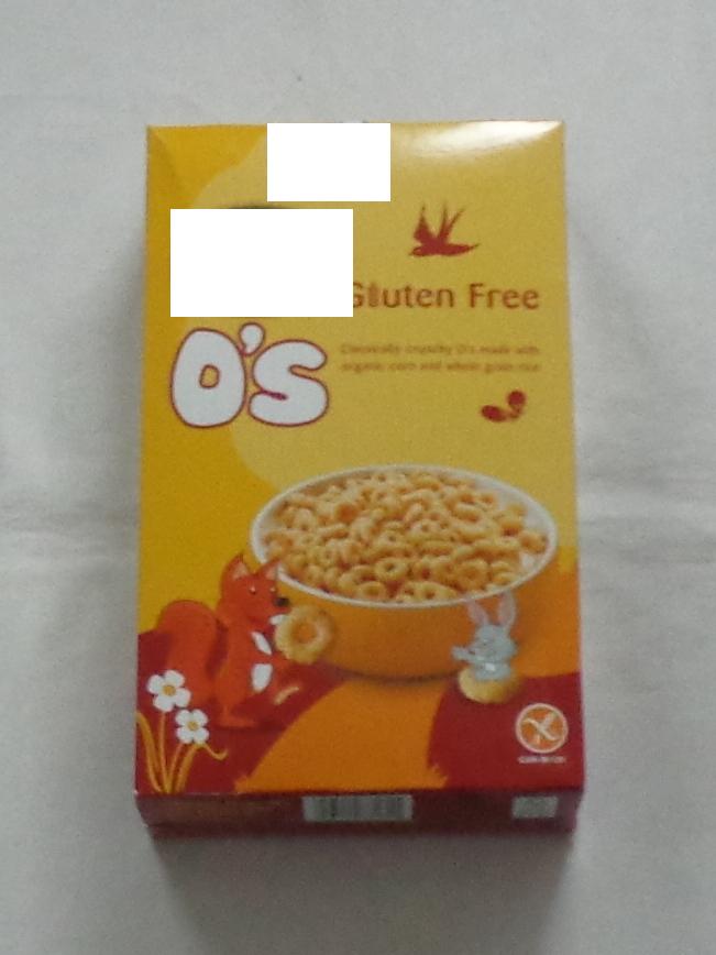 A GLUTEN FREE ORGANIC BREAKFAST CEREAL. INGREDIENTS: BROWN RICE FLOUR, CORN FLOUR, RAW CANE SUGAR, POMEGRANATE JUICE CONCENTRATE, SEA SALT. PACKAGED IN A 325G PRINTED CARDBOARD BOX.