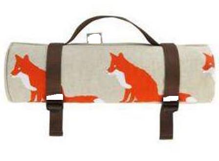 A PICNIC BLANKET, COMPRISING OF TWO LAYERS OF FABRIC STITCHED TOGETHER.  THE TOP LAYER IS MADE OF PRINTED, WOVEN COTTON AND THE BOTTON LAYER IS 210D WATERPROOF POLYESTER. THE BLANKET CAN BE ROLLED UP AND CARRIED AND HAS NYLON STRAPS FOR SECURING AND A CARRY HANDLE. THE BLANKET DIMENSIONS ARE 145 X 145 CM.  ROLLED SIZE DIMENSIONS: 35 X 12 CM.
