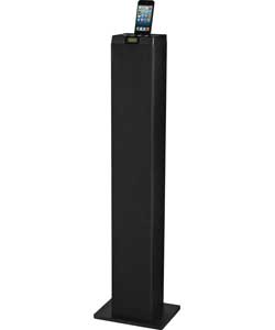 A BLACK DOCKING STATION WHICH FEATURES A 2.1 SPEAKER SYSTEM WITH SUB-WOOFER, FULL RANGE SPEAKERS AND TWEETERS. REMOTE CONTROL INCLUDES IPOD, IPHONE, IPAD SELECTION OPTIONS. THE LIGHTNING CONNECTOR WORKS WITH IPHONE 5, IPAD (4TH GENERATION), IPAD MINI, IPAD TOUCH (5TH GENERATION) AND IPOD NANO (7TH GENERATION). IT CHARGES THE DEVICES WHILE DOCKED. ALSO BLUETOOTH COMPATIBLE. 3.5MM AUX-IN. TOTAL POWER OUTPUT 100 WATTS.