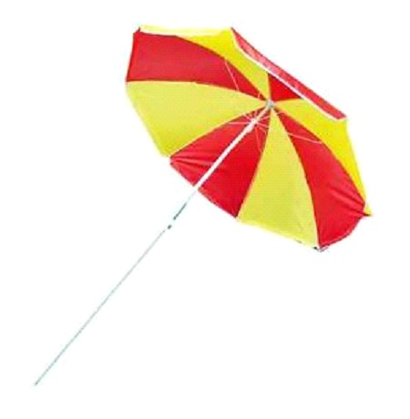 UMBRELLA. BEACH PARASOL WITH TELESCOPIC POWDER COATED STEEL POLE AND A 2 COLOUR FABRIC COVER WITH TILT AND HEIGHT ADJUSTMENT.