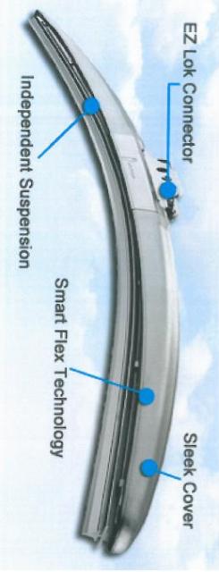 MICHELIN STEALTH HYBRID WIPER BLADES. 16 INCH/40 CM. MADE FROM: STAINLESS STEEL STEEP WIRE (30%), CARBON STEEL RIVET (5%), GALVANIZED SHEET MOUNTING BASE (15%), POLYACETAL RESIN CONNECTORS (15%), HYBRID POWDER COATING (10%), RUBBER COMPOUND (10%), THERMOPLASTIC ELASTOMER (15%).