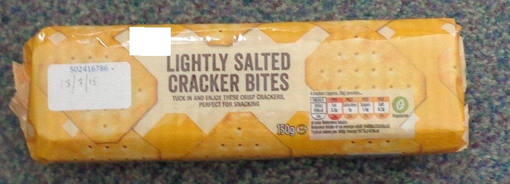 A 150G PACK OF SAVOURY CRACKERS. INGREDIENTS;FORTIFIED WHEAT FLOUR (WHEAT FLOUR, NIACIN (B3), IRON, THIAMIN (B1), RIBOFLAVIN (B2), FOLIC ACID (B9), VEGETABLE OILS (SUNFLOWER OIL, COCONUT OIL), SUGAR, RAISING AGENTS (SODIUM BICARBONATE, AMMONIUM BICARBONATE), BARLEY MALT EXTRACT, WHEY POWDER (FROM MILK), INVERT SUGAR SYRUP, SALT, FLAVOURING. PACKED IN A PRINTED FILM WRAPPER.