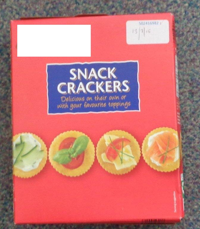A 200G PACK OF LIGHTLY SALTED SAVOURY CRACKERS. INGREDIENTS; WHEAT FLOUR (WHEAT FLOUR, NIACIN, IRON, THIAMIN, RIBOFLAVIN, FOLIC ACID), VEGETABLE OIL (SUNFLOWER OIL, COCONUT OIL), SUGAR, RAISING AGENTS: AMMONIUM CARBONATES, SODIUM CARBONATES; INVERT SUGAR SYRUP, BARLEY MALT EXTRACT, SALT. PACKED IN A PLASTIC INNER SLEEVE WITHIN A PRINTED CARDBOARD BOX.