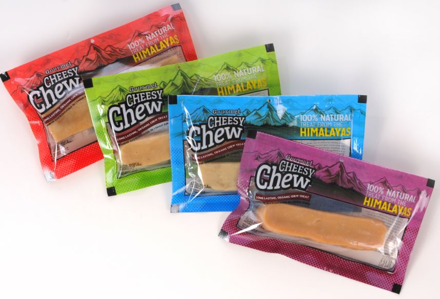 DOG CHEESY  CHEW MADE FROM YAK'S MILK.(MEAT FREE) INGREDIENTS: YAK AND  COW MILK, SALT AND  LIME . CONTAINS NO STARCH.
