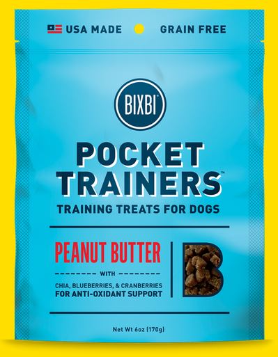 PEANUT BUTTER DOG TREATS. INGREDIENTS: PEANUT BUTTER, POTATO STARCH , DRIED WHEY, POTATO FLOUR, VEGETABLE GLYCERIN, FLAXSEED, LECITHIN, CHIA POWDER, DRIED BLUEBERRY, DRIED CRANBERRY, SALT, LACTIC ACID, CITRIC ACID, TURMERIC, ROSEMARY, MIXED TOCOPHEROLS. MANUFACTURING PROCESS: TRAINERS ARE MIXED AND SENT THROUGH A HOT EXTRUSION. MANUFACTURED IN , USA