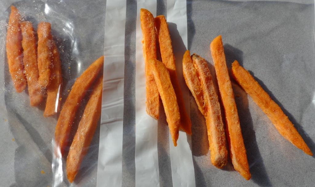 FROZEN SWEET POTATO FRIES.
CONTAINS SWEET POTATO, SUNFLOWER OIL, BATTER (WHEAT FLOUR, MODIFIED STARCH (MAIZE AND TAPIOCA), RICE FLOUR, SALT, MAIZE STARCH.
ANALYSIS CONFIRMED STARCH CONTENT IS 4.1%.