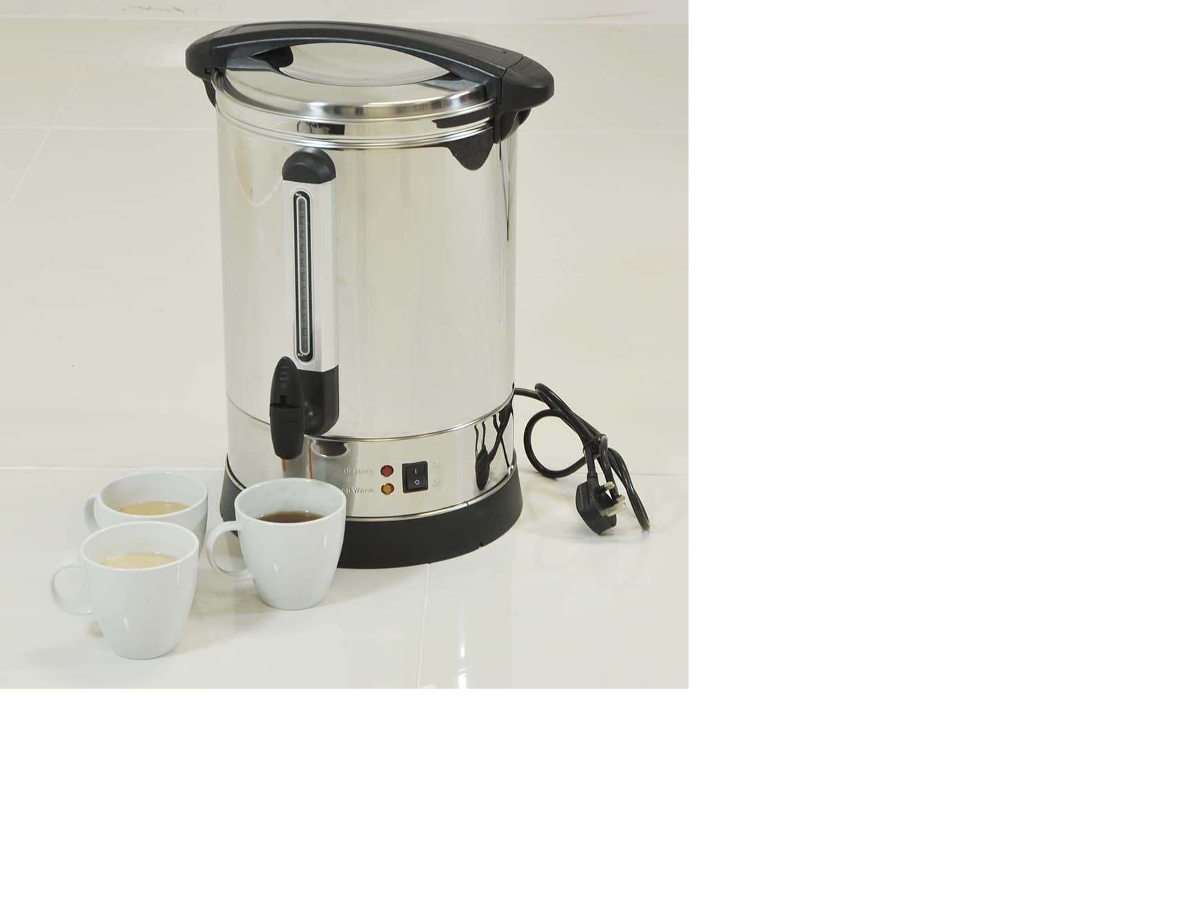 ELECTRICALLY OPERATED CATERING TEA URN, 10 LITRES CAPACITY WITH SAFETY OFF FEARTURE. 1500W HEATING ELEMENT. USED TO HEAT HOT WATER FOR MAKING BEVERAGES.