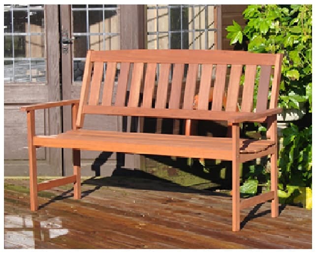 3 SEATER HARDWOOD GARDEN PATIO BENCH. WEATHER TREATED WITH ALL BRASS FITTINGS. H95CMXL149CMXD68CM. SELF ASSEMBLY REQUIRED. PACKED IN A SINGLE CARTON WITH FULL COLOUR LABEL.