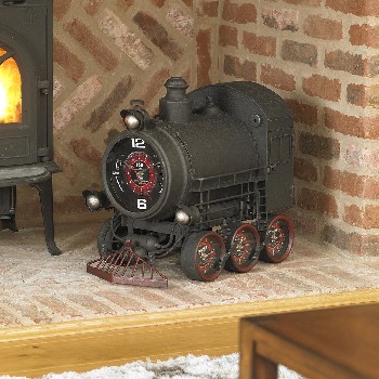 FREESTANDING CLOCK MADE OF METAL (STEEL) IN THE FORM OF A BLACK TRAIN. THE PRODUCT CONTAINS 4 CLOCKS AND IS BATTERY OPERATED REQUIRING 4 X AA BATTERIES (NOT INCLUDED). THE PRODUCT IS PACKED IN A PRINTED FULL COLOUR CARDBOARD BOX.