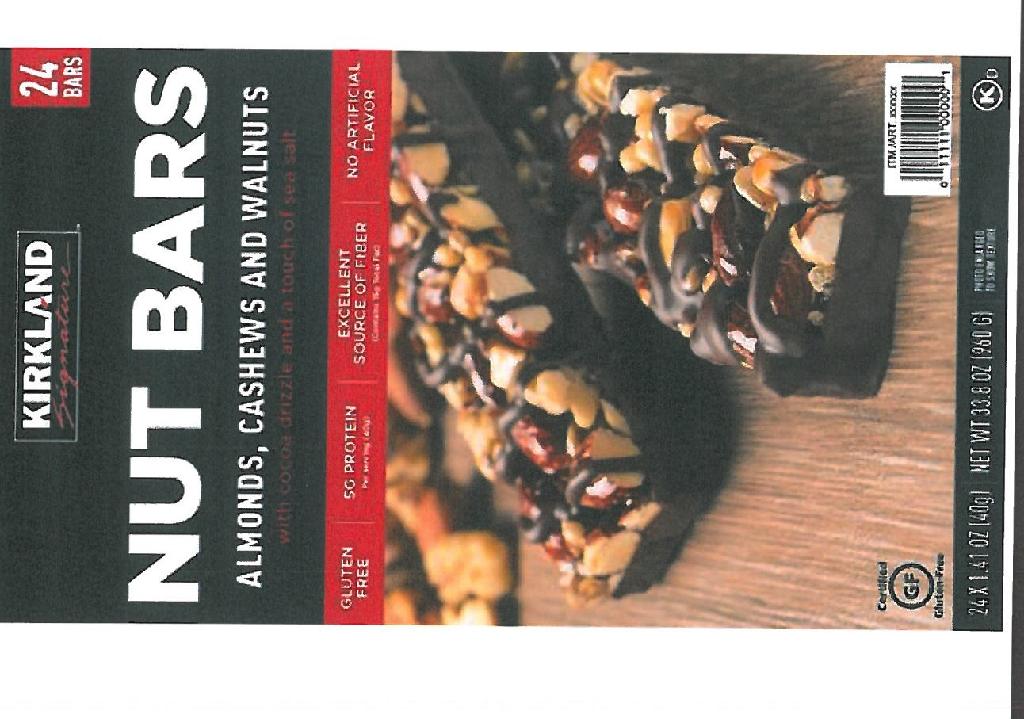 NUT BARS CONTAINING ALMONDS, DARK CHOCOLATE, CHICORY ROOT EXTRACT, CASHEWS, SUNFLOWER KERNELS, HONEY, WALNUTS, RICE SYRUP, CRISP RICE, SEA SALT, AND SOY LECITHIN. EACH BAR WEIGHS 40 GRAMMES, AND THERE ARE 24 BARS PACKED IN EACH CONTAINER.