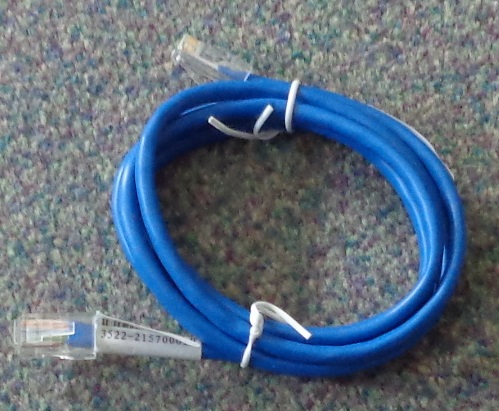 INSULATED CAT 5E PATCH CABLE FITTED WITH RJ45 CONNECTORS AT BOTH ENDS. USED IN NETWORKS AND TELECOMMUNICATION APPLICATIONS. THE CABLE IS BLUE IN COLOUR AND THE LENGTH IS APPROX. 150 CM (INC CONNECTORS).