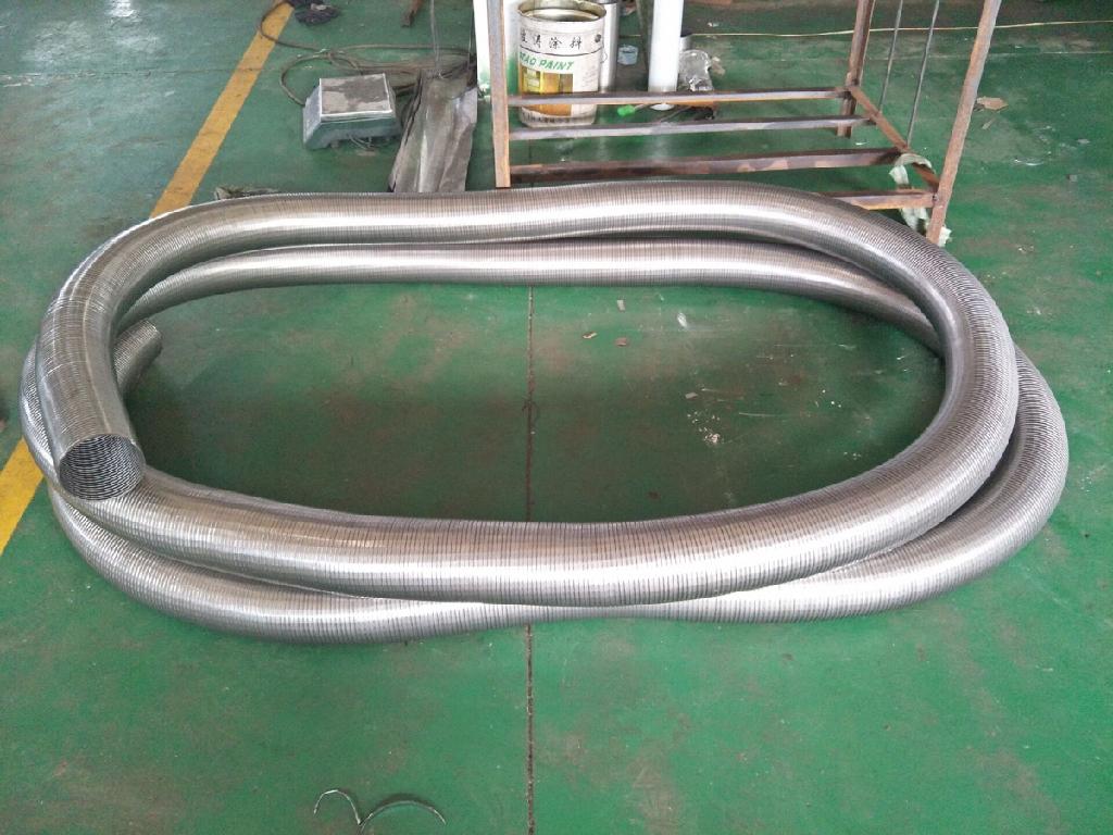 FLEXIBLE STRIPWOUND HOSE MADE FROM STAINLESS STEEL T304. IT IS ALSO KNOWN AS POLYLOCK. IT IS TYPICALLY USED IN EXHAUST MANUFACTURE AND REPAIR FOR THE TRANSPORT OF DRY GOODS SUCH AS GRAIN. THE PRODUCT ACCEPTS AXIAL AND BENDING MOVEMENT WHICH MEANS IT CAN BE USED AS AN ALTERNATIVE TO A FIXED BEND IN PIPE APPLICATIONS. IT IS MADE IN VARIOUS LENGTHS AND IS GENERALLY WOUND UP AND PACKAGED INTO CRATES FOR TRANSPORT AND DELIVERY
