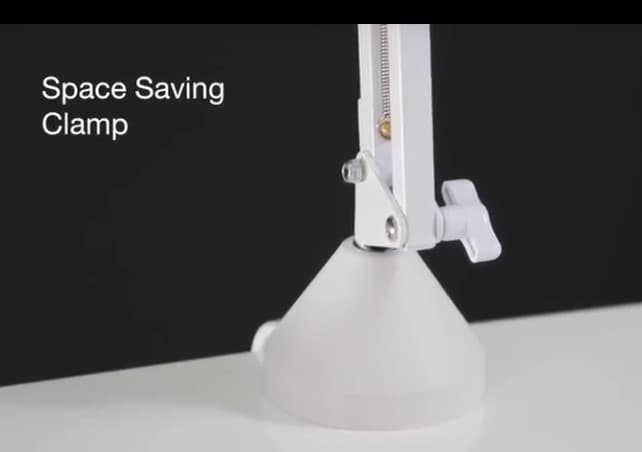 LED MAGNIFYING TABLE LAMP.
HAS A LAMP HEAD COMPRISING OF A PLASTIC HEAD MOULDING WITH A 12.7CM DIAMETER, 3 DIOPTER GLASS MAGNIFYING LENS WITH AN LED LIGHTING ASSEMBLY SURROUNDING THE LENS.
THE ADJUSTABLE SPRING ARM IS MADE OF METAL.
ATTACHES TO THE TABLE VIA A CLAMP (FLOOR STAND CAN BE PURCHASED SEPARATLEY)
WHITE IN COLOUR 
DIMMER: 2 LEVELS 
MAXIMUM REACH: 110CM 
WEIGHT: 1.5KG
CABLE LENGTH: 2.0M