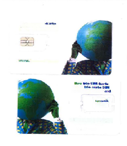 UNRECORDED SIM CARD (SUBSCRIBER IDENTITY MODULE)
PRINTED WITH COMPANY LOGO.
TO BE USED IN A MOBILE PHONE.
BASIC CARD IS 86MM X 54MM AND CONTAINS A SINGLE CHIP (INTEGRATED CIRCUIT)
COST: £1.50