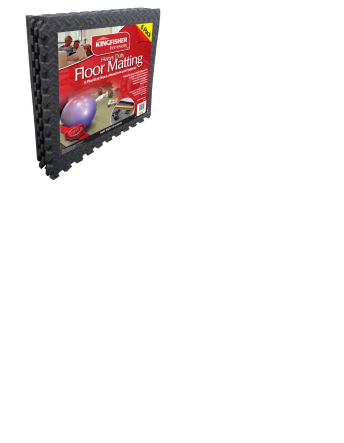A SIX PIECE EVA FOAM FLOOR TILES SET. IT HAS AN INSULATING AND SHOCK ABSORBING SURFACE. THE TILES MEASURE 61 X 61 CMS, AND ARE 1 CM THICK. IN A SHRINK WRAP PACKING.