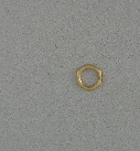 A THREADED BRASS LOCKNUT. CIRCULAR ON THE INSIDE, HEXAGONAL ON THE OUTSIDE. IT IS STAMPED THEN THREADED. WITH AN OUTER DIAMETER APPROXIMATELY 2.5CM, INNER DIAMETER APPROXIMATELY 1.8CM. IT IS USED TO AFIX THREADS TO ENCLOSURES AND THE LIKE.