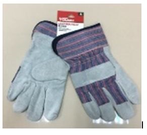 LEATHER 'RIGGER STYLE' GARDENING GLOVES FOR USE IN GARDENING. THE OUTER SURFACE IS PREDOMINANTLY MADE OF LEATHER,  INCLUDING THE INNER PART OF THE HAND AND FINGER, PLUS THE THUMB AND THE BACKS OF THE TOP PARTS OF THE FINGERS. THERE IS ALSO A STRIP OF LEATHER GOING ACROSS THE BACK OF THE HAND NEXT TO THE KNUCKLES. THE LOWER PARTS OF THE OUTER PART OF THE FINGERS AND THE PART OF THE BACK NEAR THE WRIST IS MADE OF TEXTILE.