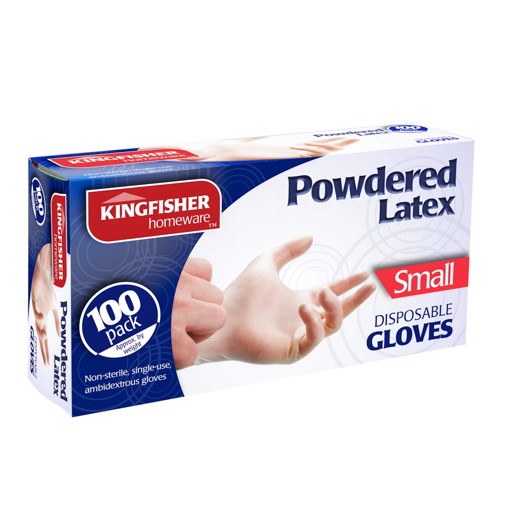 POWDERED LATEX RUBBER GLOVES. NON STERILE, SINGLE USE AND AMBIDEXTROUS. 100 PACKED IN A FULL COLOUR BOX.