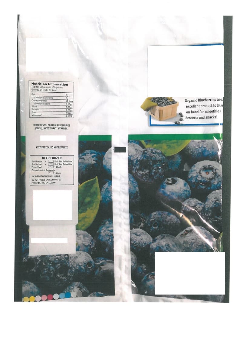 ORGANIC FROZEN BLUEBERRIES. IN THEIR NATURAL FORM. NOT CRUSHED NOR SLICED.PACKED AND SOLD IN BAGS OF 1.36KG.
