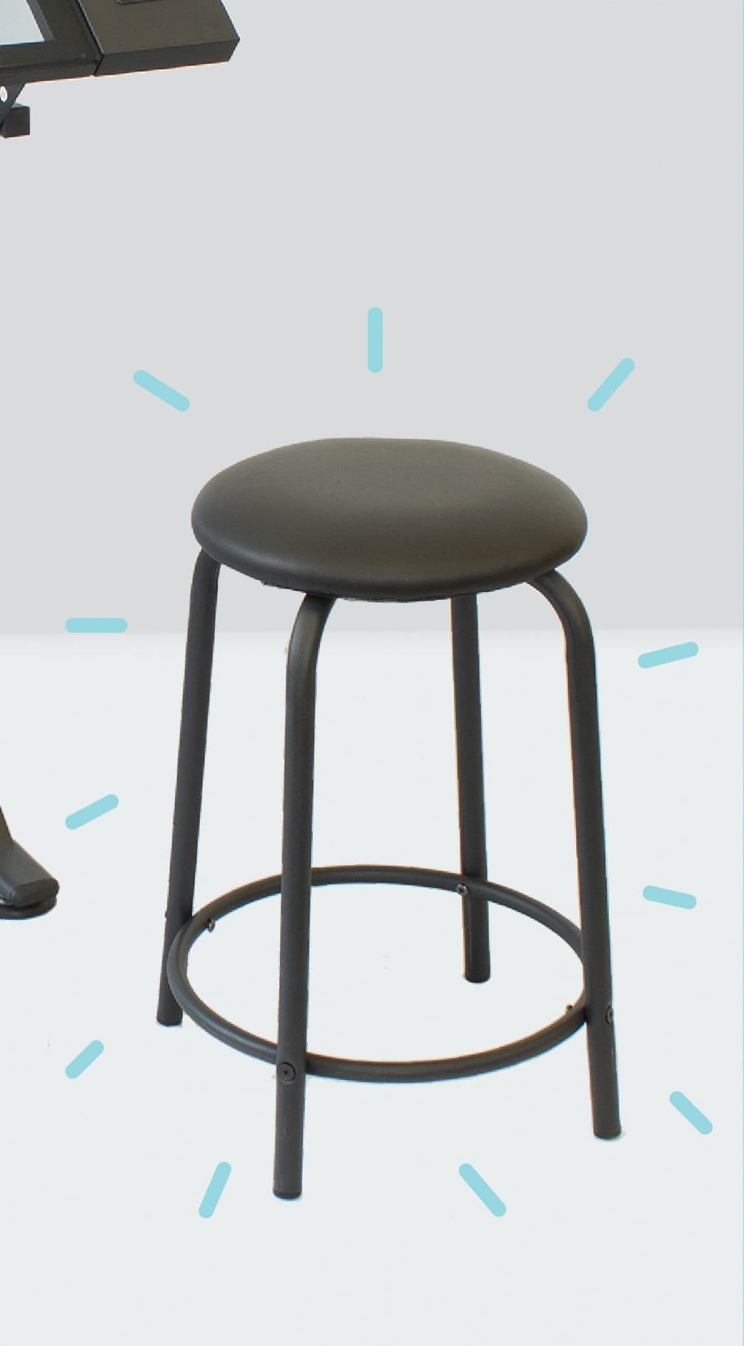 UPHOLSTERED STOOL.
LEGS ARE MADE FROM IRON.
STOOL HEIGHT: 51.5CM WITH A DIAMETER OF 30CM.