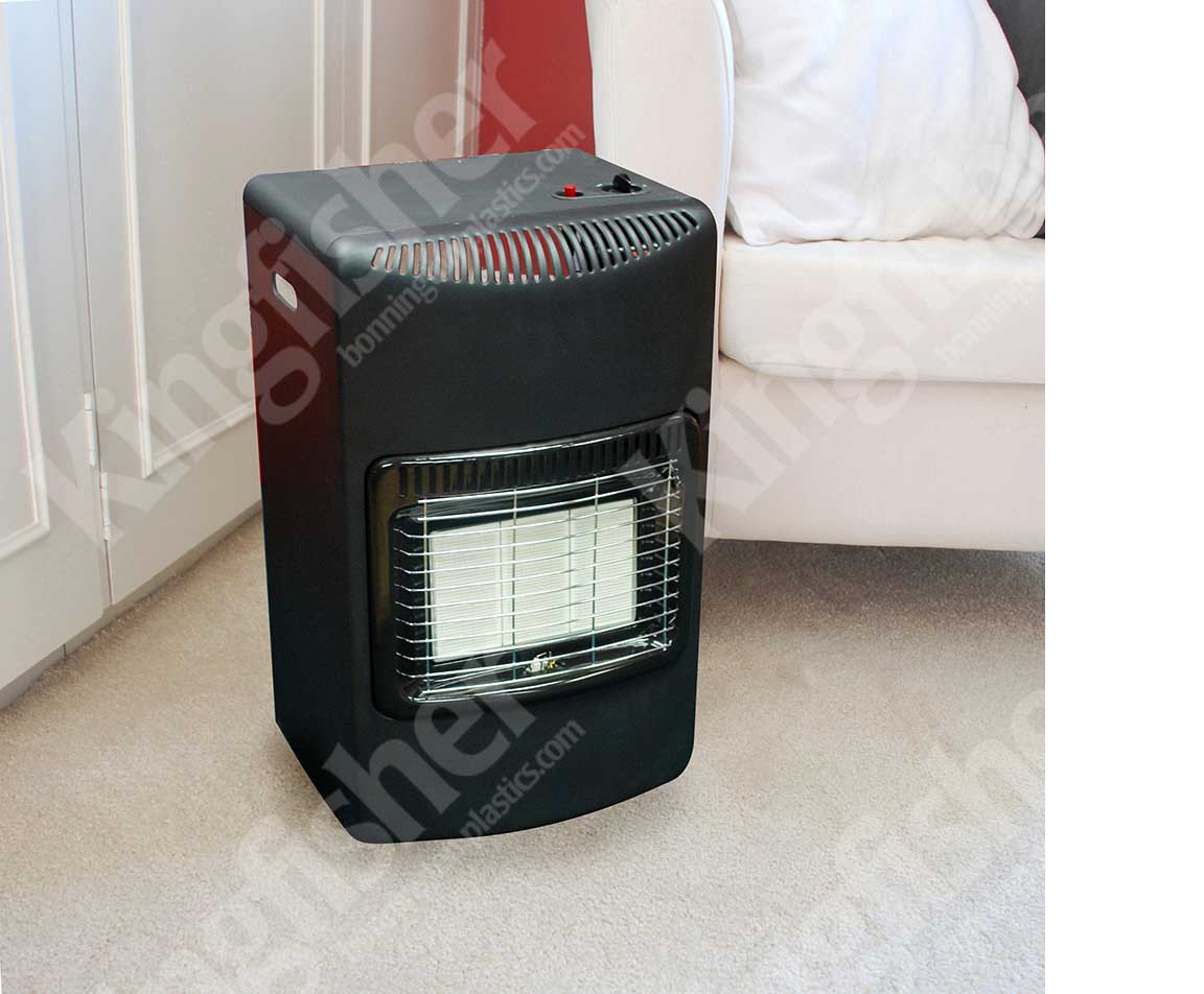4.2KW (MAX) PORTABLE FREE STANDING GAS HEATER OF BLACK STEEL POWDER COATED PAINT CONSTRUCTION WITH A  METAL PROTECTION GRILL. FEATURES 3 HEAT SETTINGS, ELECTRONIC PUSH BUTTON IGNITION, CARRY HANDLES AND FITTED WITH CASTORS FOR EASY MOVEMENT. PACKAGED IN A FULL COLOUR RETAIL BOX.