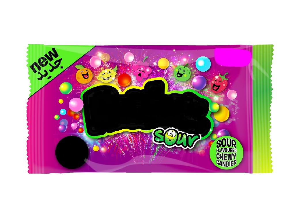 CHEWY CANDIES IN A SOUR SUGAR COATING WITH FLAVOURINGS. PACKAGED IN SMALL BAGS.