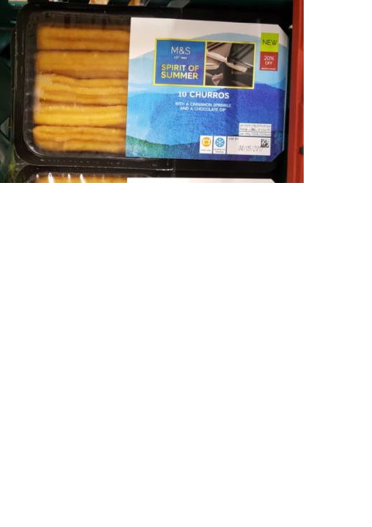 FRIED PASTRIES WITH A CINNAMON SUGAR SPRINKLE. INGREDIENTS OF THE PASTRIES (140 GRAMMES) ARE SOYA MILK, CORNFLOUR, SUNFLOUR OIL, MODIFIED POTATO STARCH, SUGAR, WHEAT FLOUR, PALM OIL,  BAKING POWDER AND SMALL QUANTITIES OF OTHER ITEMS. THE INGREDIENTS OF THE SPRINKLE (10 GRAMMES) ARE SUGAR AND CINNAMON POWDER. PACKAGED FOR RETAIL SALE WITH TEN PASTRIES IN A PACK.