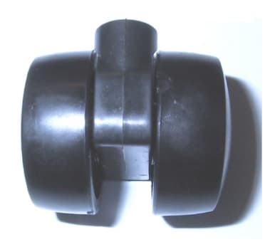 FURNITURE SWIVEL CASTOR CONSTRUCTED FTOM 2 PLASTIC WHEEL, CENTRE BODY AND A STEEL AXLE, OVERAL HEIGHT OF WHEEL 35MM, LOAD CAPACITY 50KG.