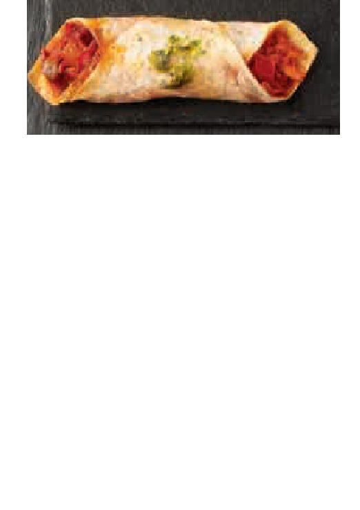 PULLED CHICKEN BURRITOS WHICH INCLUDE THE FOLLOWING INGREDIENTS - TORTILLA PASTRY: WHEAT FLOUR, WATER, RICE BRAN OIL AND SMALL QUANTITIES OF OTHER INGREDIENTS.  FILLING - CHICKEN, BBQ SAUCE, WATER, RED PEPPER, GREEN PEPPER, ONIONS, SOYA BEAN OIL, TAPIOCA STARCH, CORN STARCH, PAPRIKA OLEORESIN AND CORIANDER. 
CONTAINS LESS THAN 20% MEAT, LESS THAN 5% SUGAR AND LESS THAN 25% STARCH.

PUT UP FOR SALE IN A 200G CARTON..