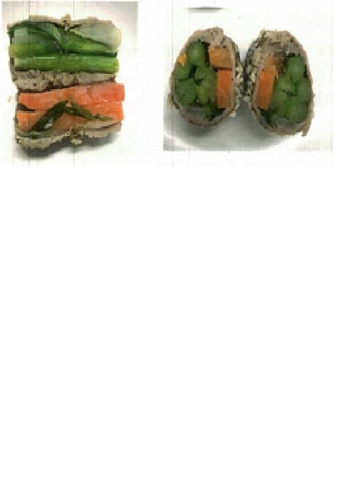 10 DUCK ROLL SKEWERS PADDLE STICK.  A FILLING OF MARINANDE DUCK, SEASONINGS ROLLED WITH VEGETABLES ON A PADDLE STICK, FULLY STEAM COOKED AND THEN INDIVIDUALLY QUICK FROZEN.  CONTAIN BY WEIGHT MORE THAN 20% MEAT.