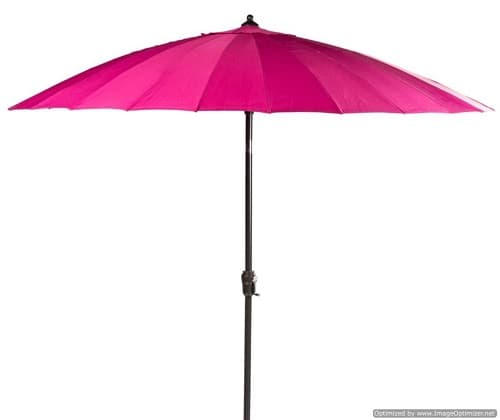 UMBRELLA/PARASOL FOR OUTDOOR USE.  ALUMINIUM POLE WITH FIBREGLASS RIBS.  THE TWO SECTION FRAME (POLE) IS POWDER COATED.  CANOPY MADE OF POLYESTER.  AVAILABLE IN 5 COLOURS.  PARASOL INCLUDES A CRANK HANDLE AND PUSH BUTTON TILT FOR EASY USE.  PACKED IN A STANDARD EXPORT CARDBOARD CARTON.