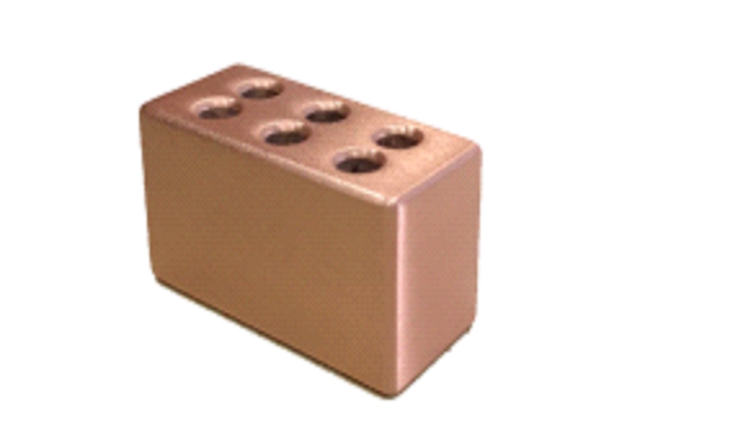A PENCIL BLOCK MANUFACTURED FROM A ZINC ALLOY WITH A COPPER PLATE FINISH. THE ITEM IS BRICK SHAPED AND HAS 6 HOLES IN THE SURFACE TO ACCOMMODATE PENCILS.
DIMENSIONS FOR THE PENCIL BLOCK ARE 62MMM X 34MMM X 27MM