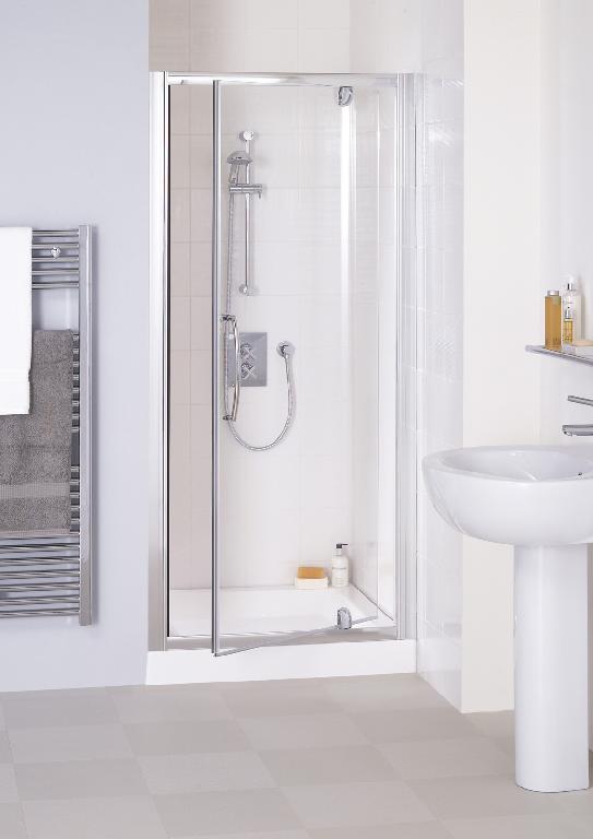 A PARTIALLY ASSEMBLED BATHROOM SHOWER ENCLOSURE KIT DESIGNED TO BE MOUNTED AND FIXED BETWEEN TWO WALLS AS A PIVOT DOOR UNIT. THE KIT CONSISTS OF ONE DOOR PANEL WHICH IS FRAME FREE AND MADE FROM 6MM SAFETY GLASS AND THE SEALS WHICH IS MAGNETIC FOR CLOSING THE DOOR. THE DOOR IS MOVABLY MOUNTED (HINGING). WITH FIXING DEVICES, SCREWS, WASHERS AND COVER CAPS.
